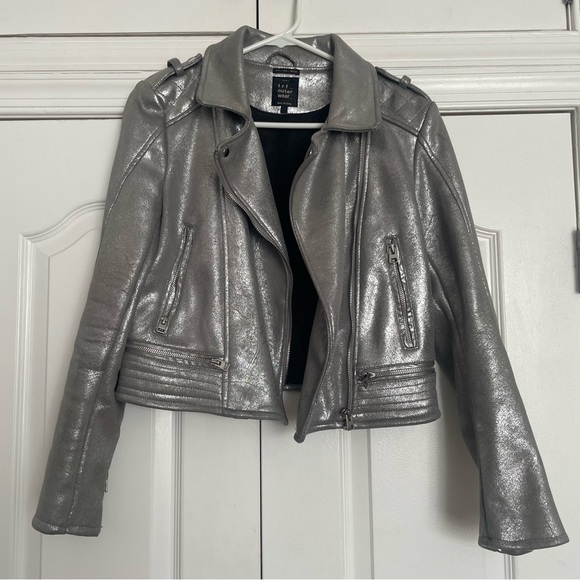Zara Silver Women's Faux Suede Moto Jacket Sz Large - Picture 5 of 9